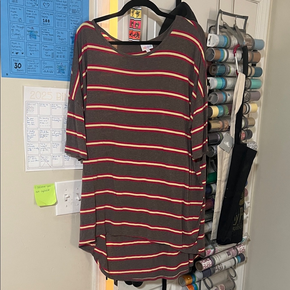 LuLaRoe Striped Tunic - Red and Brown